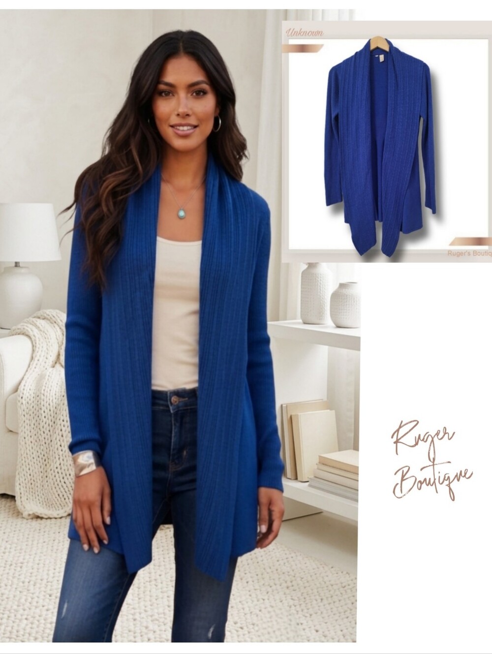 🌿Women's Vivid Blue Size Medium Open Front Cardigan Knit Sweater